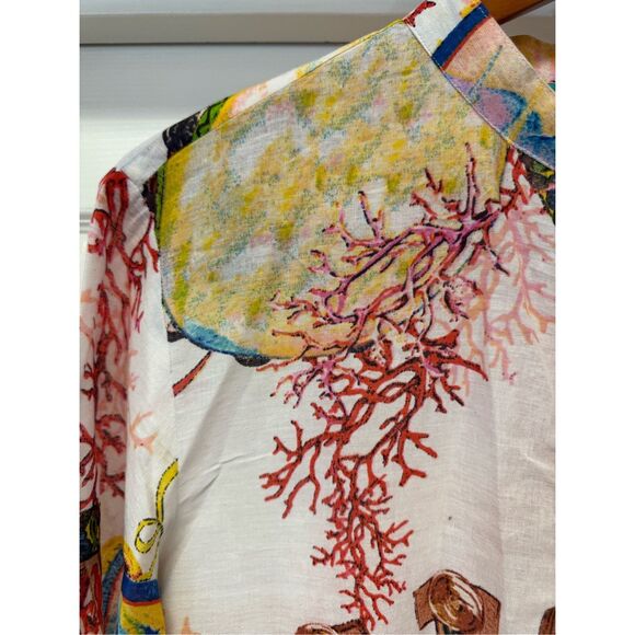 Antica Sartoria by Giacomo Cirque Sea Coral Print Tunic Button Down Shirt sz M N - Picture 2 of 7
